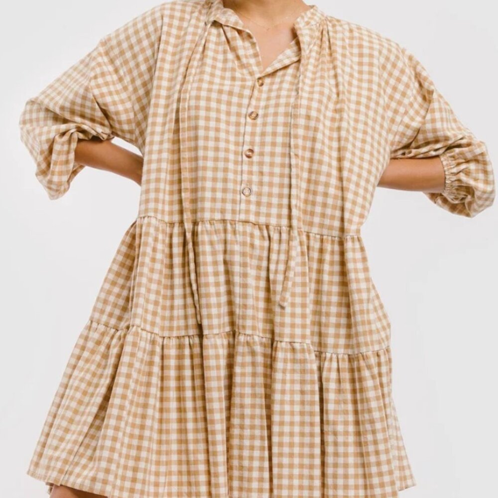The Lullaby Club Linen Dress In Gingham
